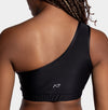 Aura7 Activewear Hermosa one shoulder Sports Bra back profile close up